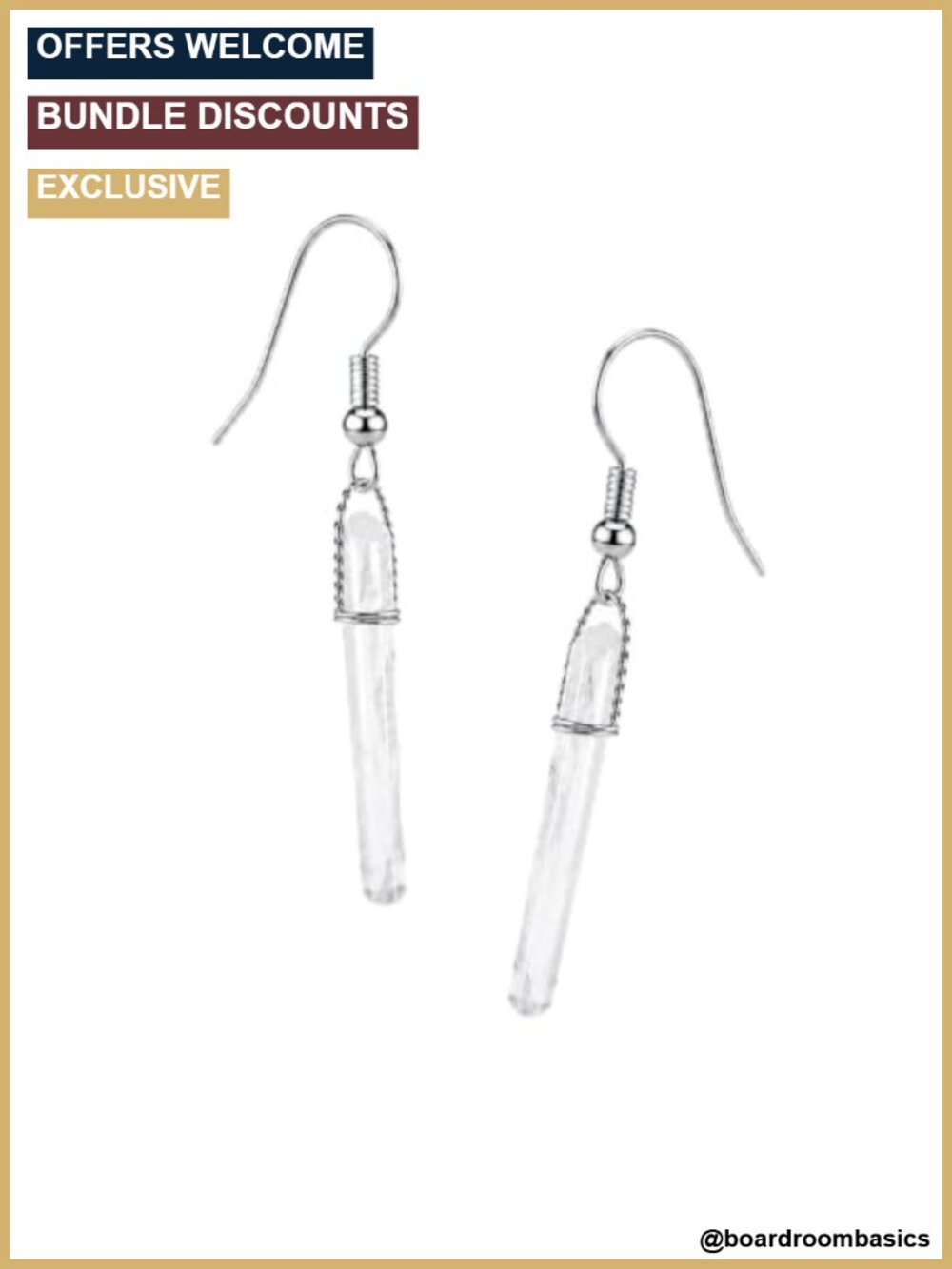 Natural White Crystal Dangle Drop Earrings Stainless Steel French Wire